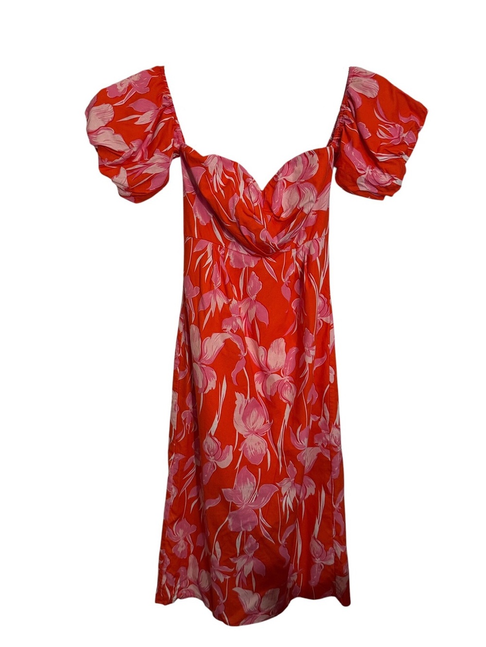 Lina Size Small Red Floral Midi Length Dress Off The Shoulder Cocktail Boho